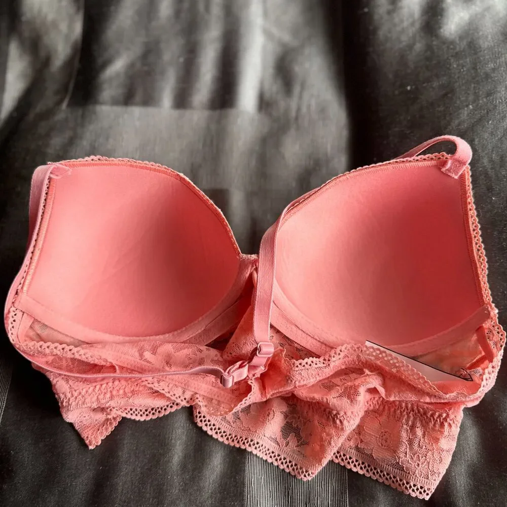 VICTORIA'S SECRET Coral Pink Orange Wireless Racerback Bralette Bra Size L Large